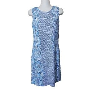 J McLaughlin Dress XS Sophia Sheath Sleeveless Blue Floral Geometric Stretch